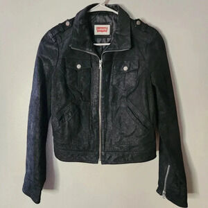 LEVI'S VINTAGE Womens SUEDE Leather Zip Front penny lane Black med Dark Academia